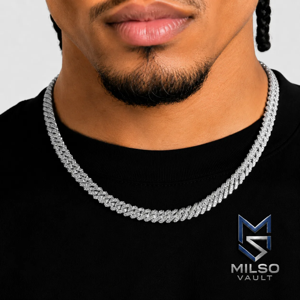 Men’s VVS Moissanite Iced Out Cuban Link Chain – White Gold Finish Hip Hop Necklace