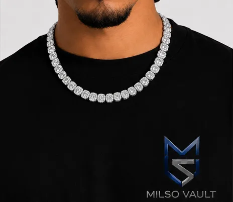 11MM VVS Moissanite Cluster Tennis Chain – 925 Sterling Silver, 14K White Gold Plated