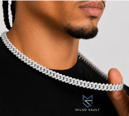 13MM VVS Moissanite Iced Out Cuban Link Chain – 925 Sterling Silver, 14K Gold Plated image 3