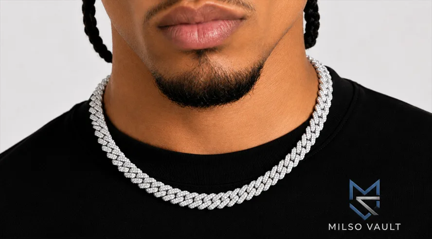 13MM VVS Moissanite Iced Out Cuban Link Chain – 925 Sterling Silver, 14K Gold Plated image 5