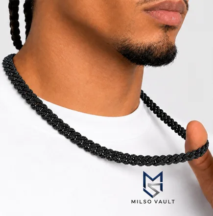 8MM Black VVS Moissanite Miami Cuban Link Chain – 925 Sterling Silver, 14K Black Gold PVD image 3