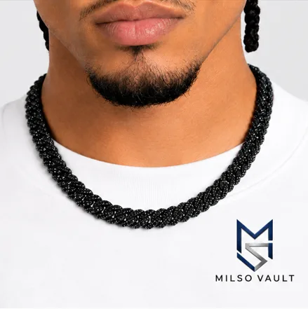 8MM Black VVS Moissanite Miami Cuban Link Chain – 925 Sterling Silver, 14K Black Gold PVD image 4