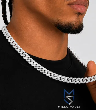 9MM VVS Moissanite Iced Out Cuban Link Chain – 925 Sterling Silver, 14K Gold Plated