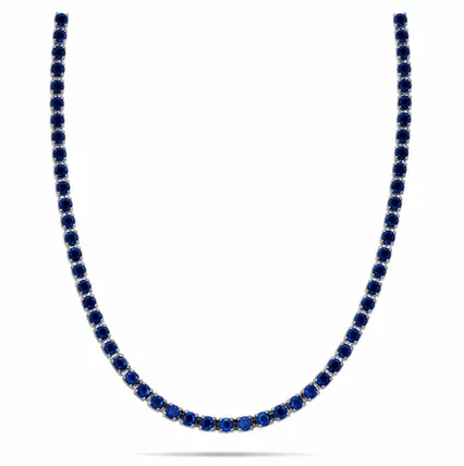 3MM Blue Sapphire & VVS Moissanite Tennis Chain – 925 Sterling Silver, 14K White Gold Plated image 5