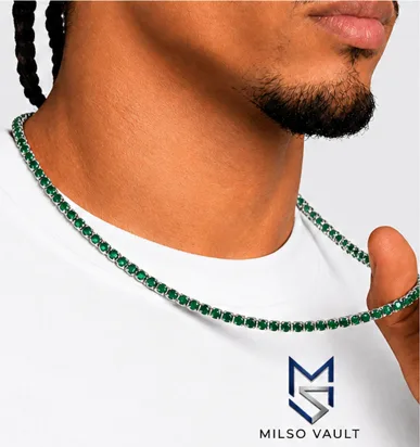 3MM Emerald Green VVS Moissanite Tennis Chain – 925 Sterling Silver, 14K White Gold Plated image 7