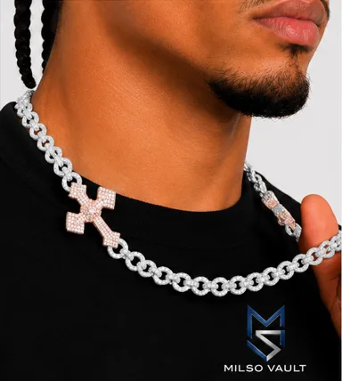 15MM Two-Tone VVS Moissanite Cross Infinity Chain – 925 Sterling Silver, White & Rose Gold Finish image 8