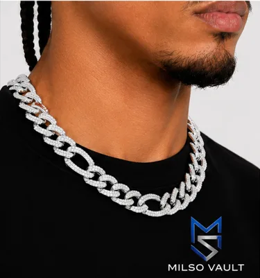 14MM VVS Moissanite Iced Out Figaro Link Chain – 925 Sterling Silver, 14K Gold Plated image 6