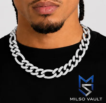 14MM VVS Moissanite Iced Out Figaro Link Chain – 925 Sterling Silver, 14K Gold Plated image 7