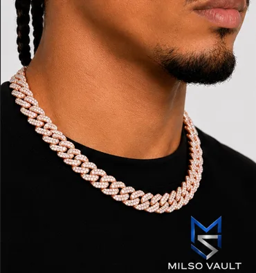 14MM 2-Row VVS Moissanite Cuban Link Chain – 925 Sterling Silver, 14K Rose Gold Plated image 8
