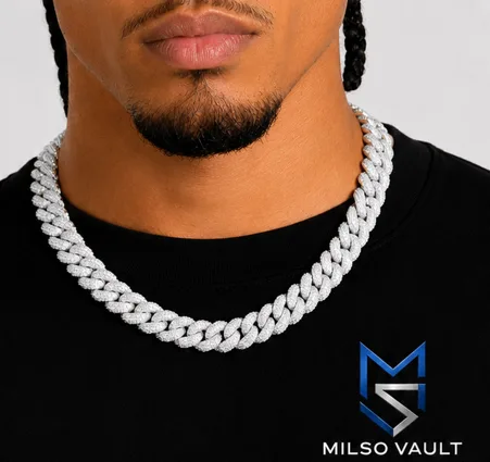14MM VVS Moissanite Miami Cuban Link Chain – 925 Sterling Silver, 14K White Gold Plated image 5
