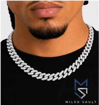 12MM VVS Moissanite Prong Miami Cuban Link Chain – 925 Sterling Silver, 14K Gold Plated image 5