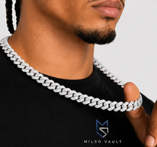 12MM VVS Moissanite Miami Cuban Link Chain – 925 Sterling Silver, 14K Gold Plated image 6