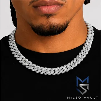 10MM VVS Moissanite Iced Out Cuban Link Chain – 925 Sterling Silver, 14K White Gold Plated