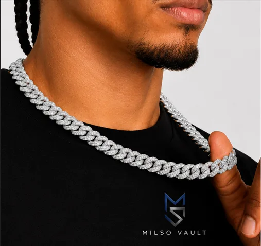 10MM VVS Moissanite Iced Out Cuban Link Chain – 925 Sterling Silver, 14K White Gold Plated image 4