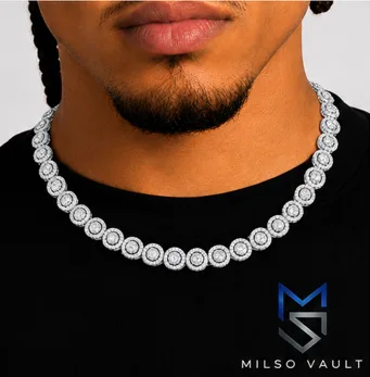 Men’s 10MM Iced Out Moissanite Bezel Tennis Chain – 925 Silver with 14K Gold Finish