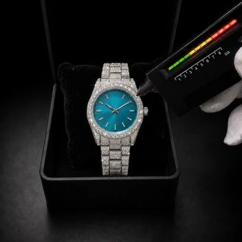 Women’s 41mm Blue Sunburst Iced Out Bust Down Watch