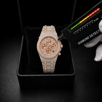 Luxury Men’s VVS Moissanite Iced Out Chronograph Watch – Two-Tone Rose Gold