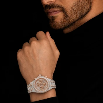 Luxury Men’s VVS Moissanite Iced Out Chronograph Watch – Two-Tone Rose Gold image 3
