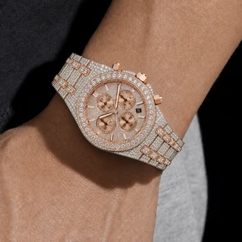 Luxury Men’s VVS Moissanite Iced Out Chronograph Watch – Two-Tone Rose Gold image 4