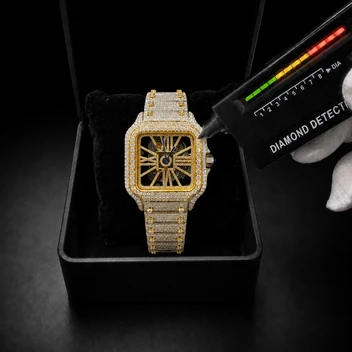 Men’s Two-Tone Iced Out Skeleton Watch – Yellow Gold & White Gold