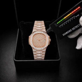 Men’s Rose Gold VVS Moissanite Iced Out Watch – Full Bust Down Design