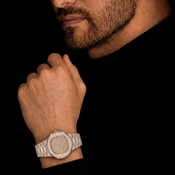 Men’s Rose Gold VVS Moissanite Iced Out Watch – Full Bust Down Design image 3