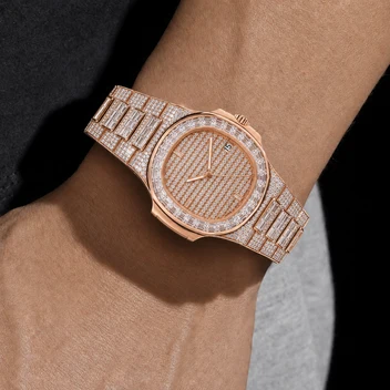 Men’s Rose Gold VVS Moissanite Iced Out Watch – Full Bust Down Design image 4