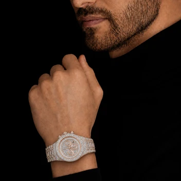 Premium Rose Gold Moissanite Chronograph Watch for Men – Fully Iced image 3