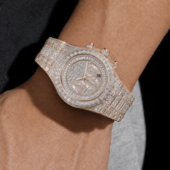 Premium Rose Gold Moissanite Chronograph Watch for Men – Fully Iced image 4