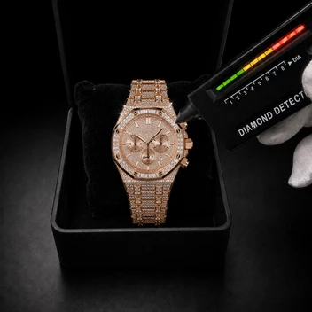 Men’s Rose Gold VVS Moissanite Iced Out Chronograph Watch – Bust Down Style