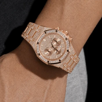 Men’s Rose Gold VVS Moissanite Iced Out Chronograph Watch – Bust Down Style image 4