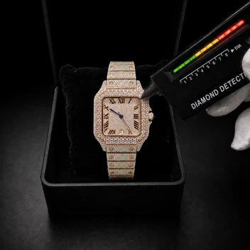 Luxury Men’s Rose Gold VVS Moissanite Watch – Square Roman Dial & Full Iced Bracelet