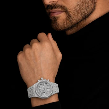 Men’s VVS Moissanite Iced Out Chronograph Watch – Silver Full Bust Down Bracelet image 3