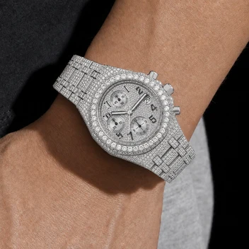 Men’s VVS Moissanite Iced Out Chronograph Watch – Silver Full Bust Down Bracelet image 4