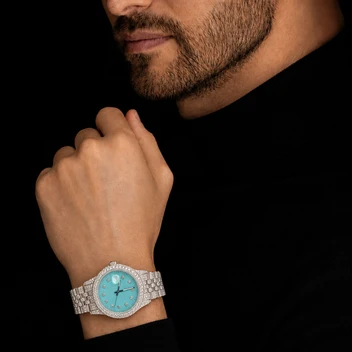 Men’s 41mm Aqua Blue Dial VVS1 Moissanite Iced Out Watch – Full Bust Down Bracelet image 3